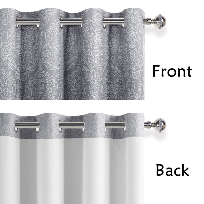 DWCN Ombre Blackout Curtains for Bedroom - Damask Patterned Thermal Insulated Energy Saving Grommet Curtains for Living Room, Set of 2 Gradient Window Curtain Panels, 52 x 96 Inches Long, Grey - Image 4